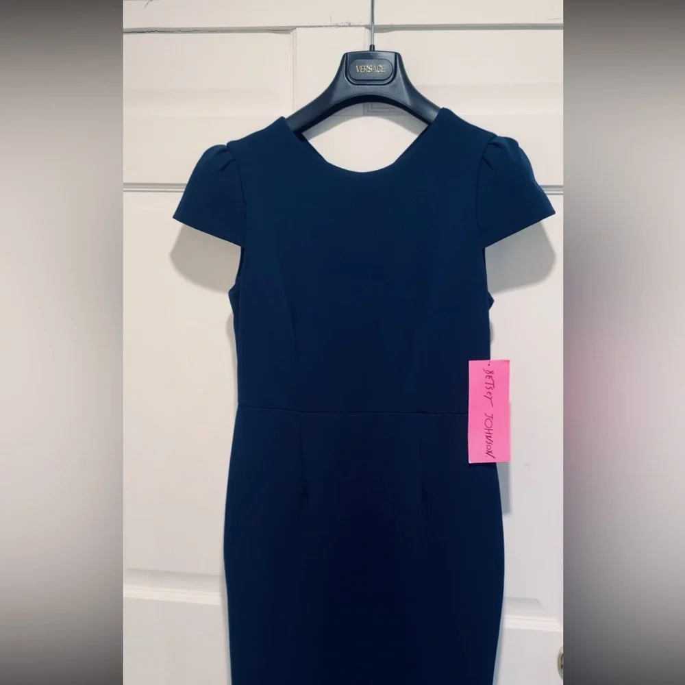 Betsey Johnson NWT Size 4 Elegant Blue Cap Sleeve Fitted Party Midi Dress (0546) - Picture 4 of 14